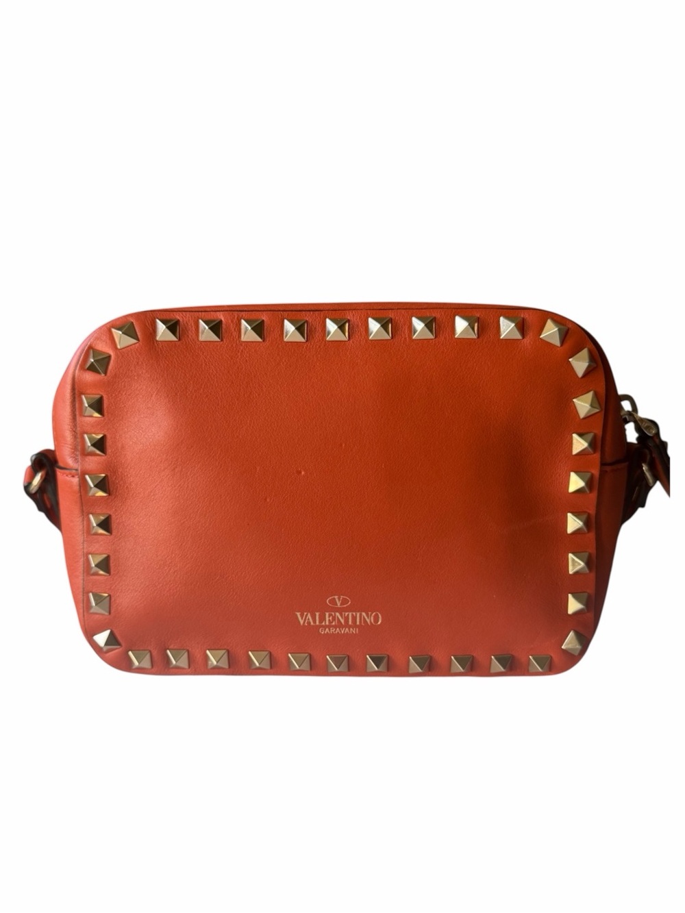 Valentino Garavani Rockstud Orange Leather Camera Crossbody Bag - Picture 2 of 11